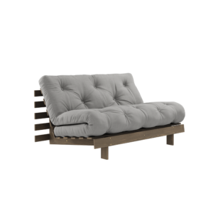 KARUP DESIGN Šedá rozkládací pohovka ROOTS s konstrukcí z tmavě hnědého dřeva 140x200 cm